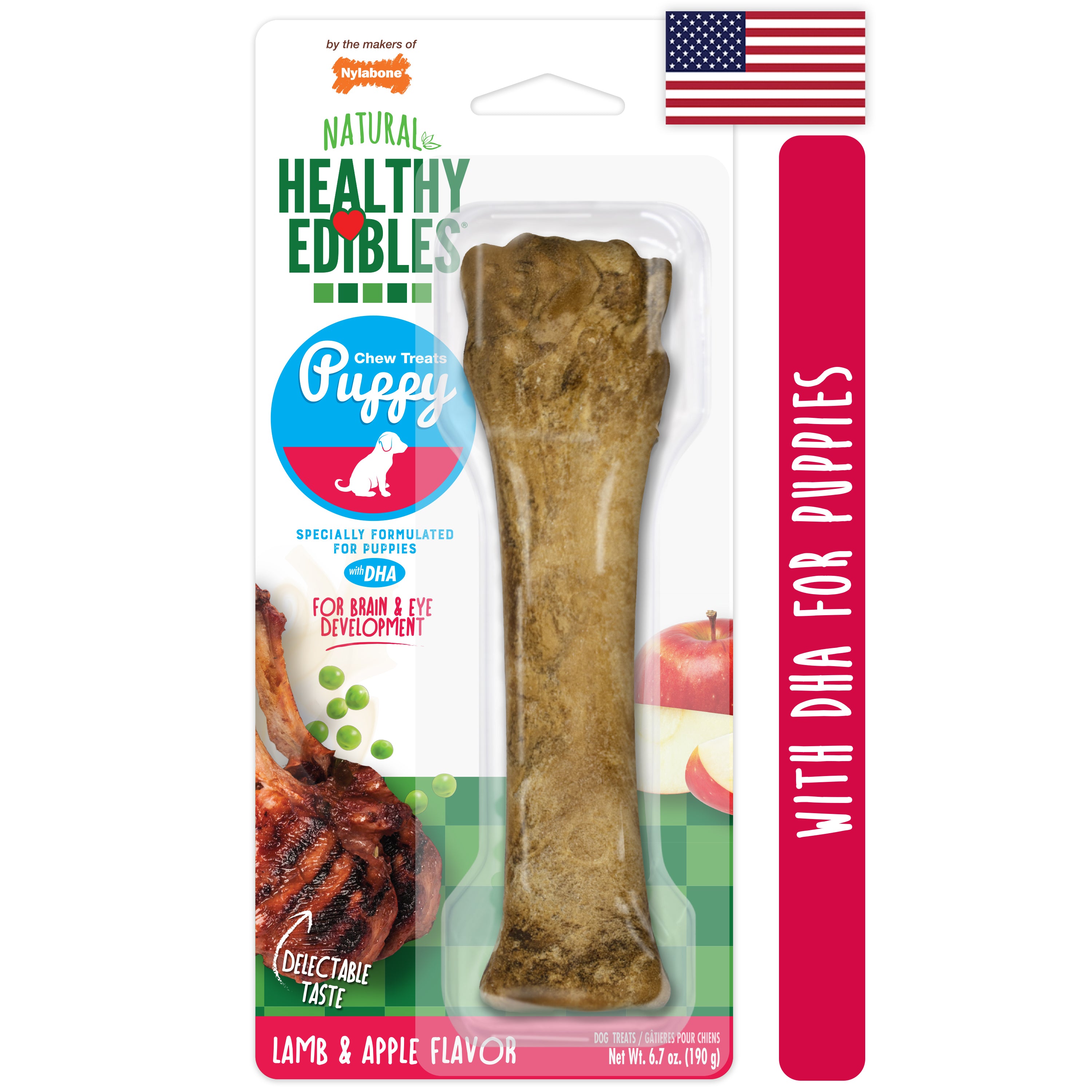 Healthy Edibles Puppy Natural Long Lasting Lamb Apple Dog Chew Treat